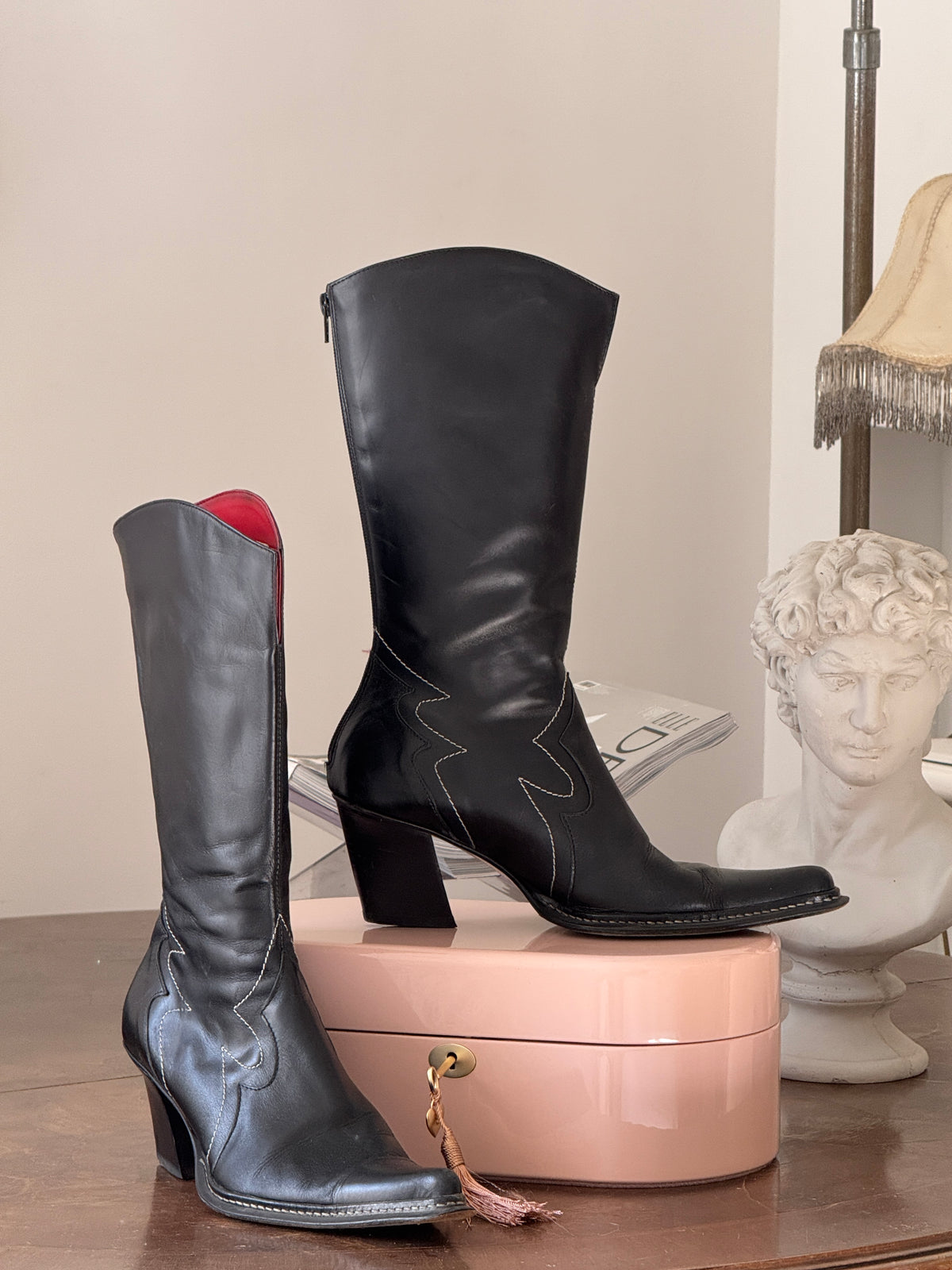 Black Leather Cowboy Boots