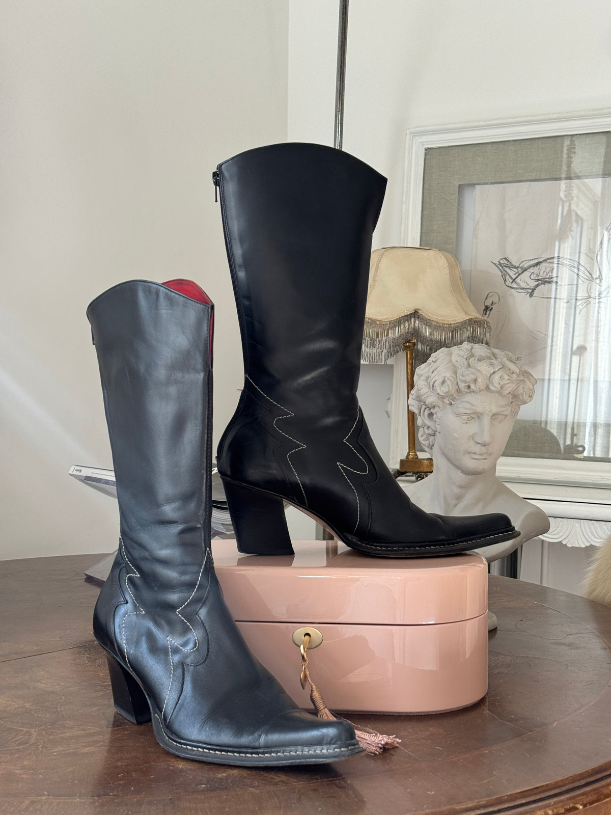 Black Leather Cowboy Boots