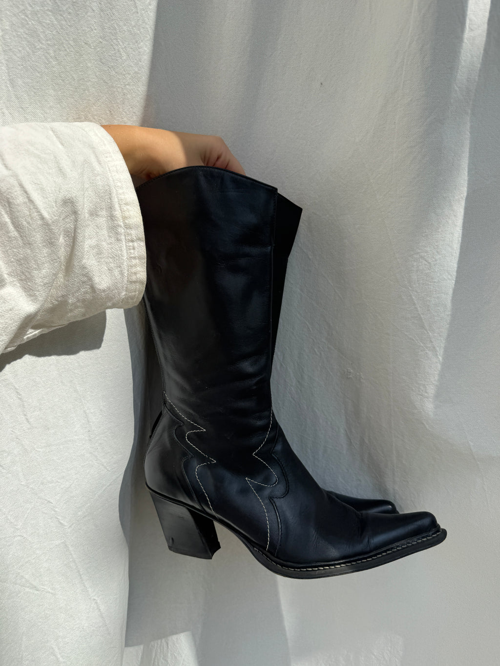 Black Leather Cowboy Boots