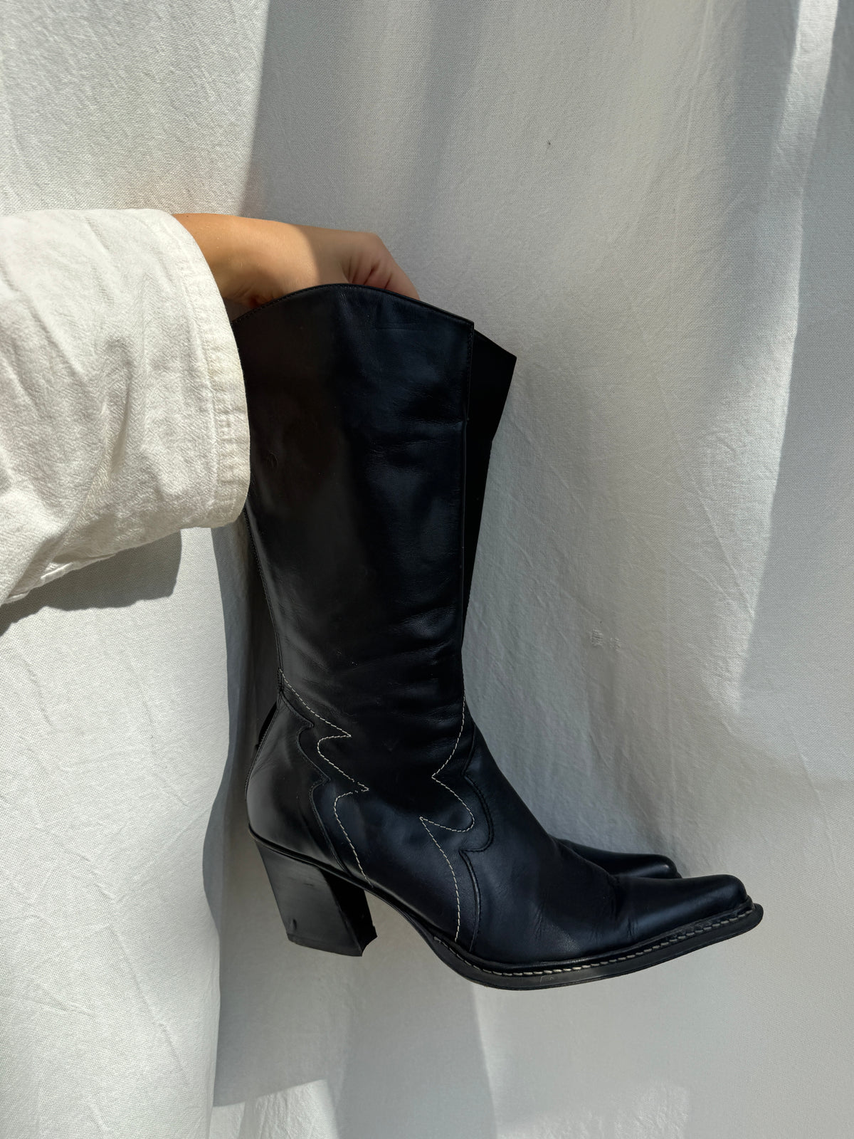 Black Leather Cowboy Boots