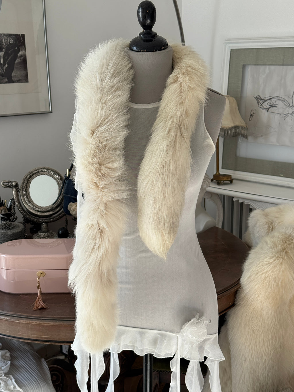 Adorable Creme Statement Fur Scarf