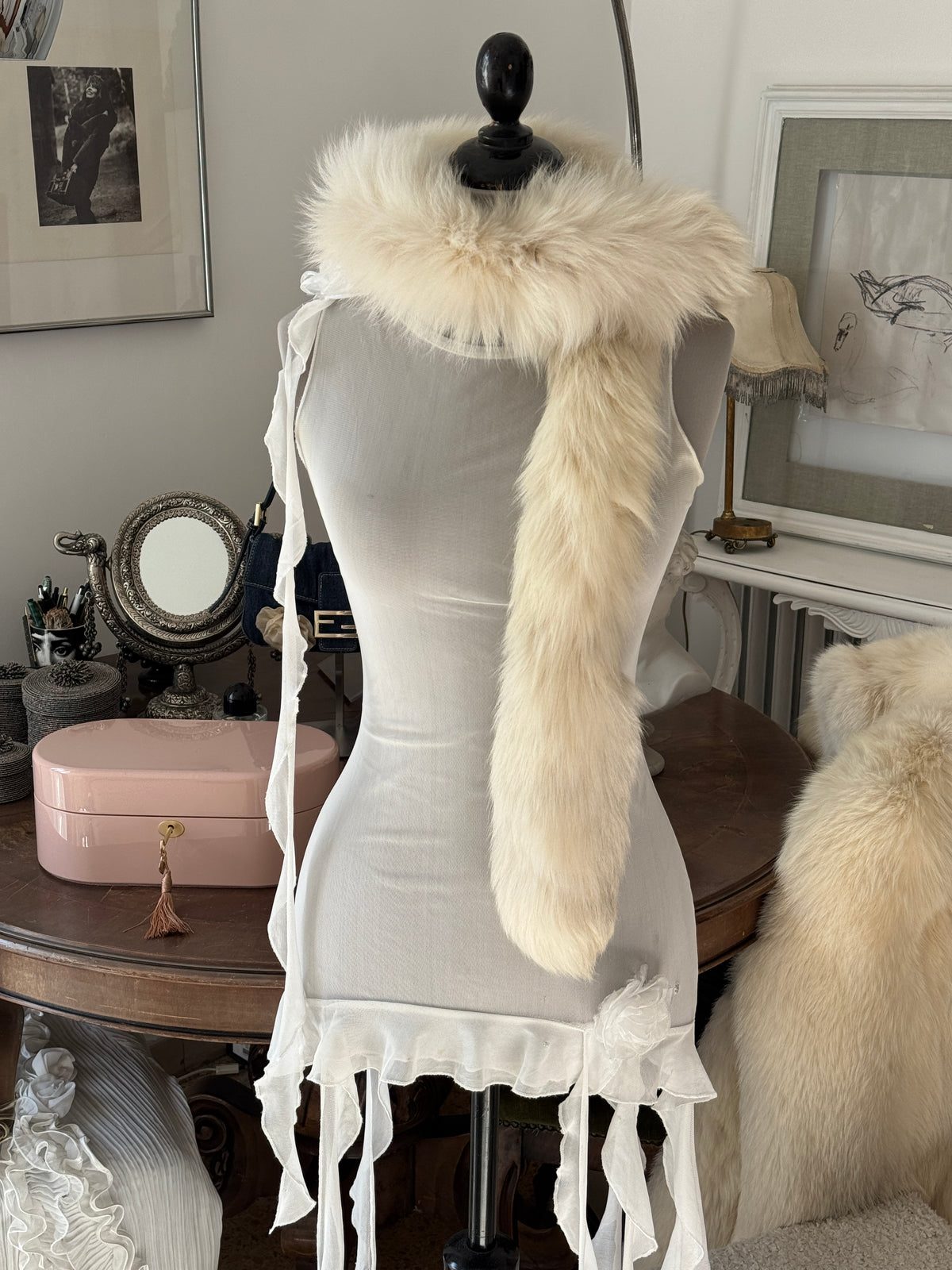 Adorable Creme Statement Fur Scarf