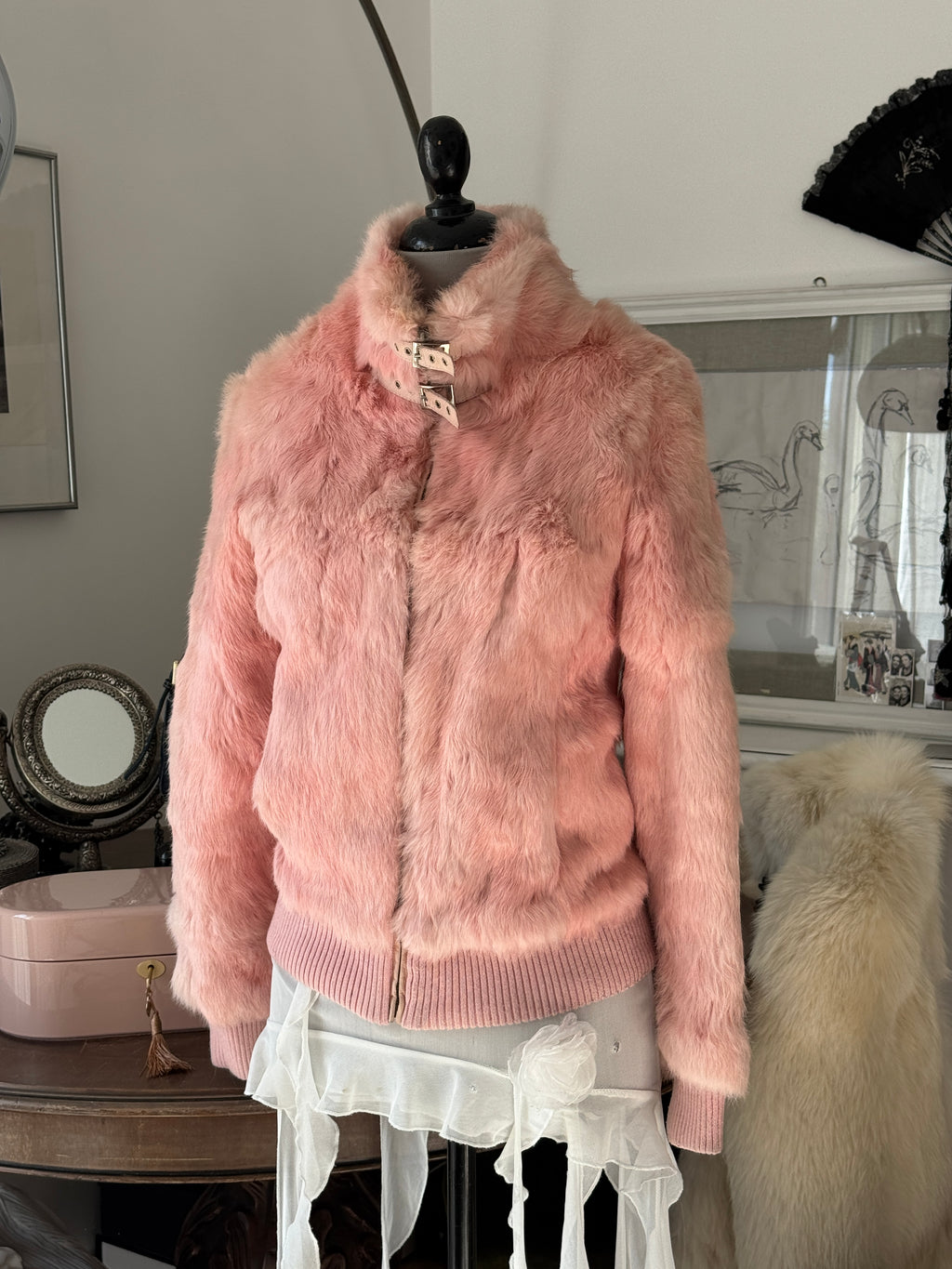 Pink Fur Bomber Jacket