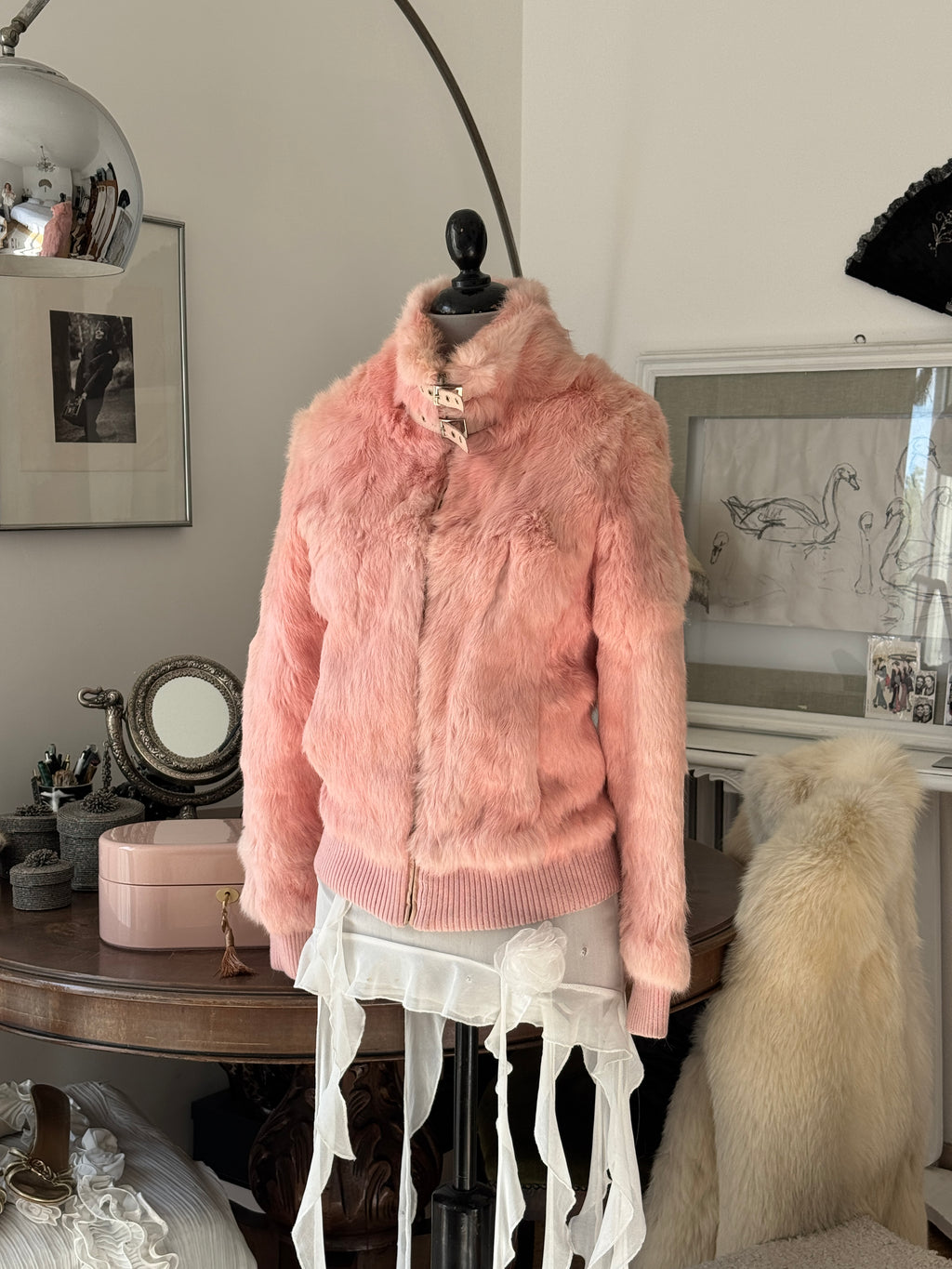 Pink Fur Bomber Jacket