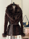 Brown Fur Coat with Collar and Sleeve Details