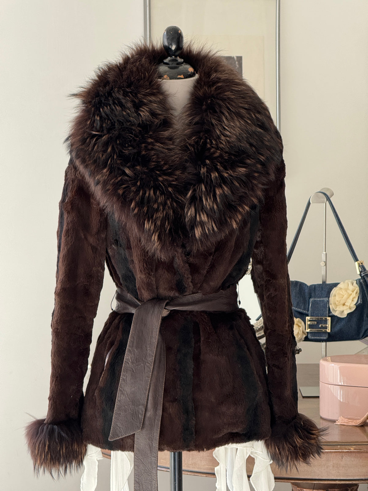 Brown Fur Coat with Collar and Sleeve Details