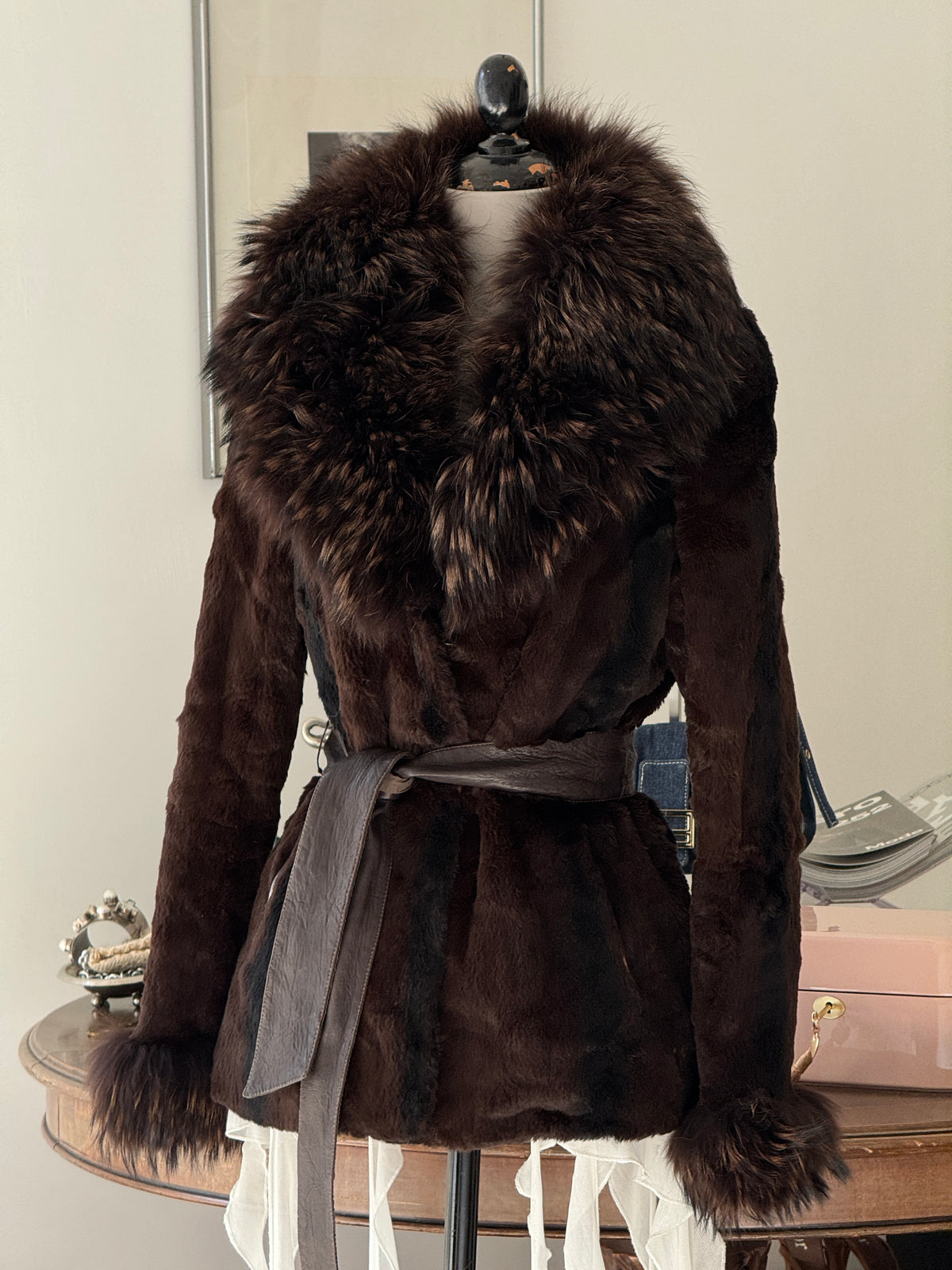 Brown Fur Coat with Collar and Sleeve Details