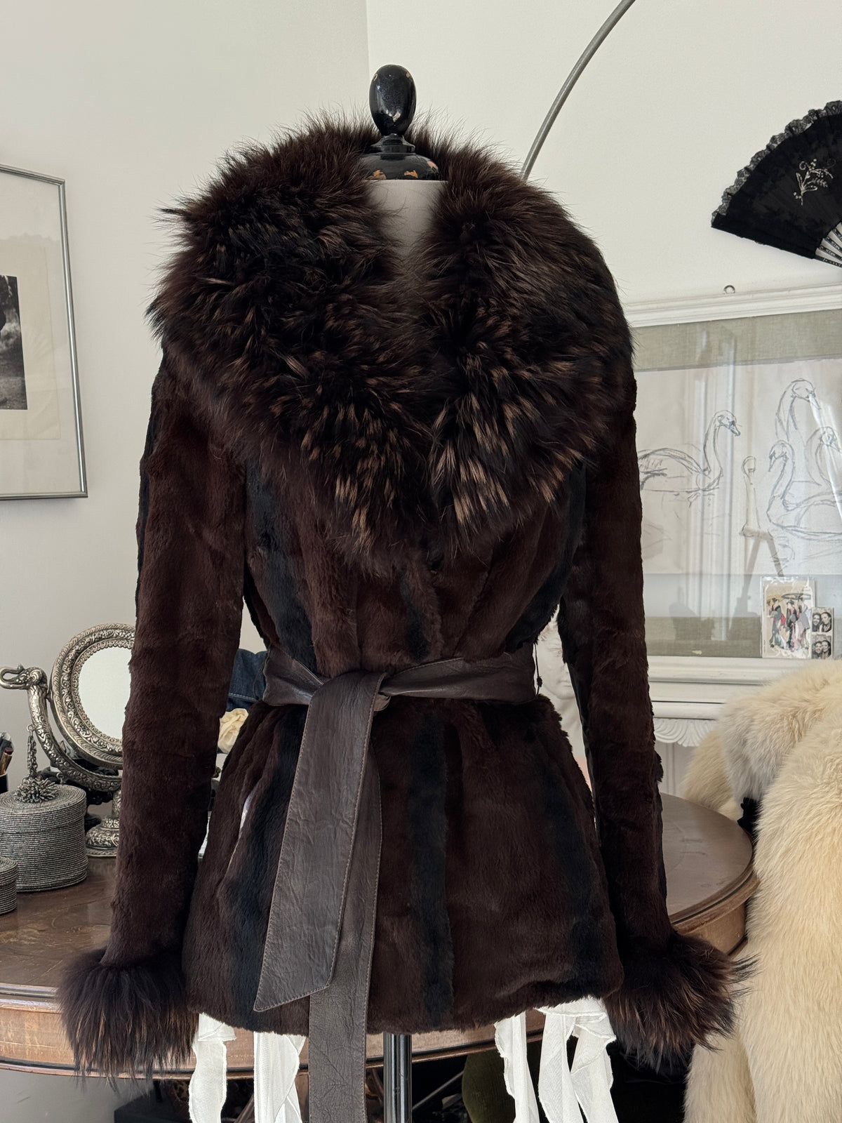 Brown Fur Coat with Collar and Sleeve Details