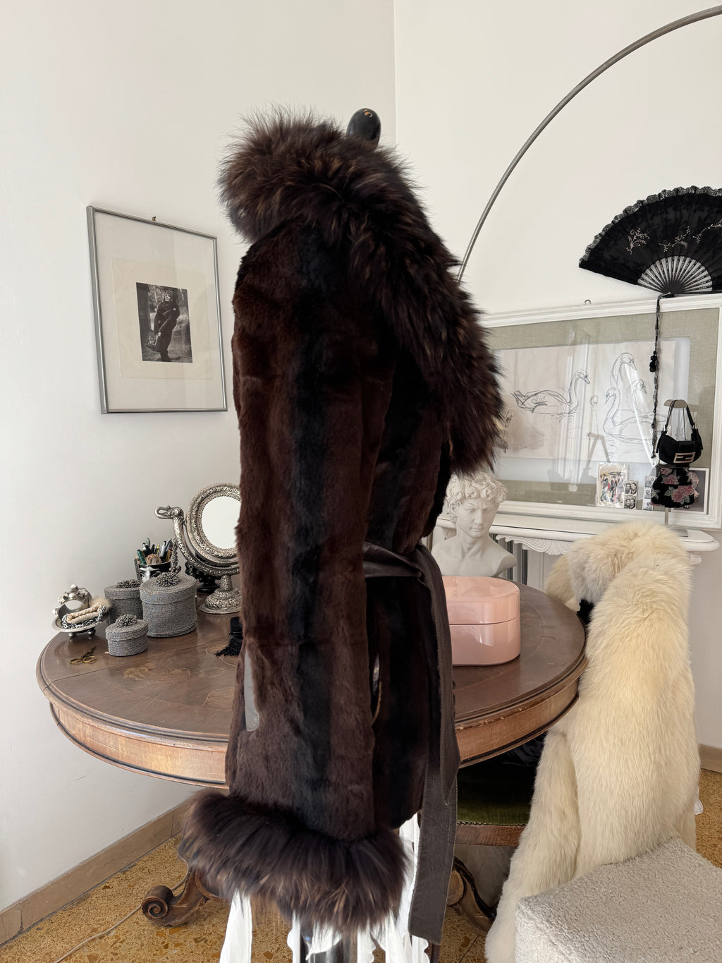 Brown Fur Coat with Collar and Sleeve Details