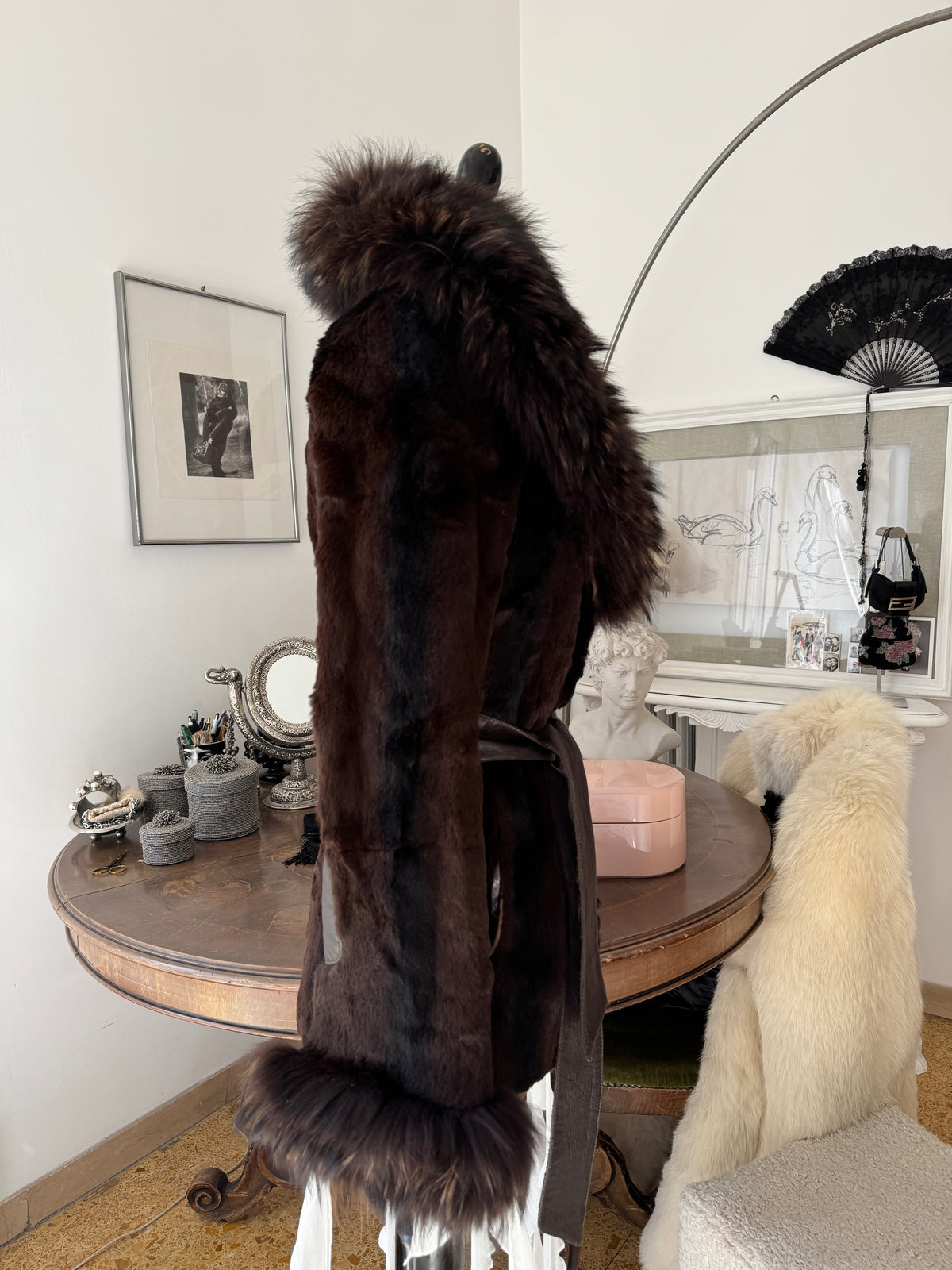 Brown Fur Coat with Collar and Sleeve Details