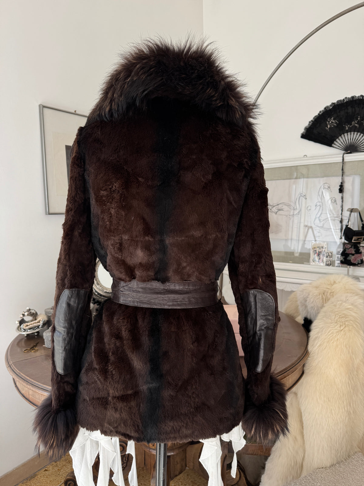 Brown Fur Coat with Collar and Sleeve Details
