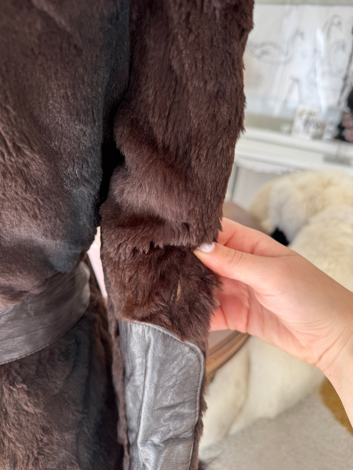 Brown Fur Coat with Collar and Sleeve Details