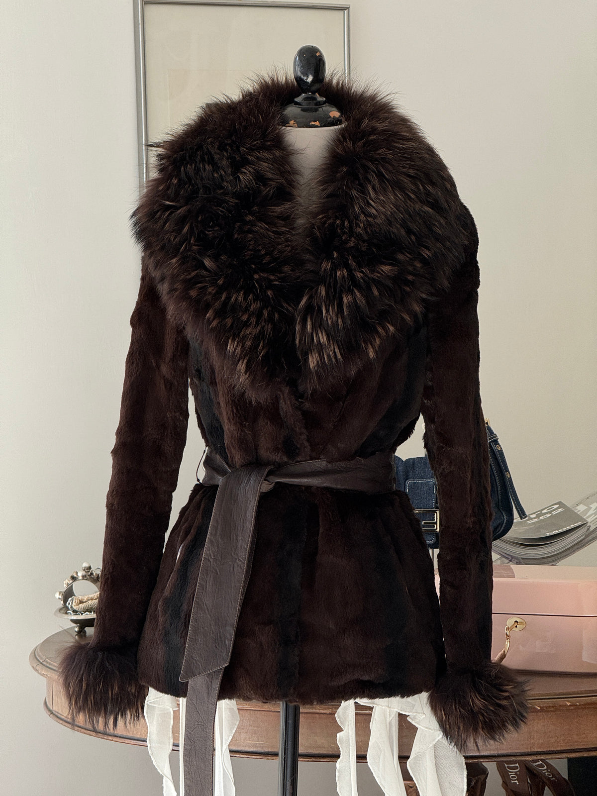 Brown Fur Coat with Collar and Sleeve Details