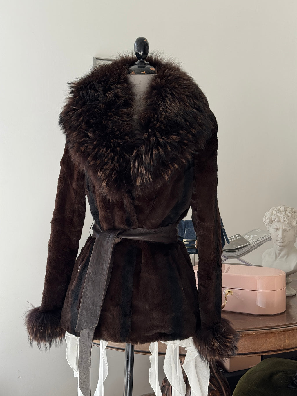 Brown Fur Coat with Collar and Sleeve Details