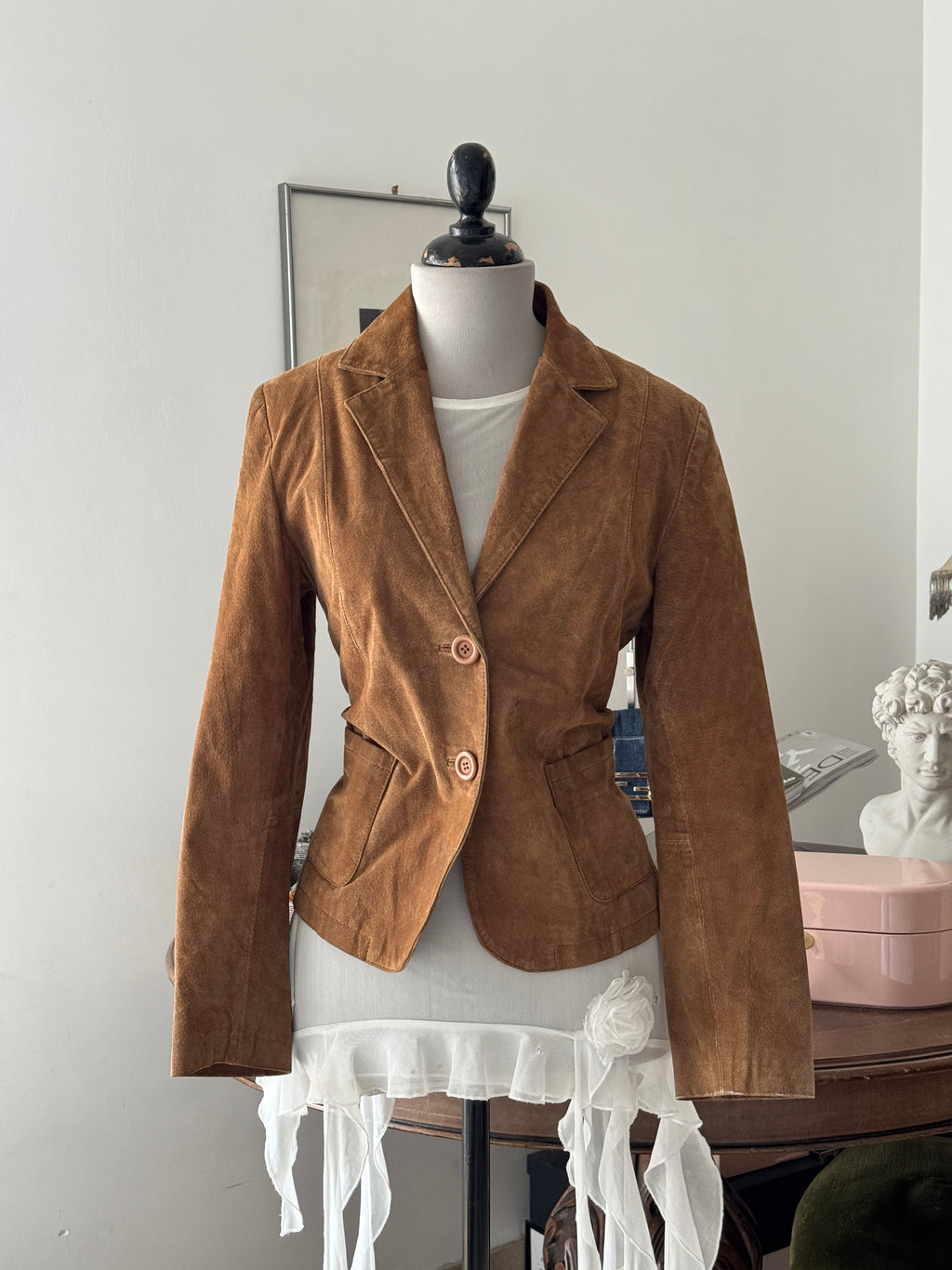 Cropped Brown Suede Blazer