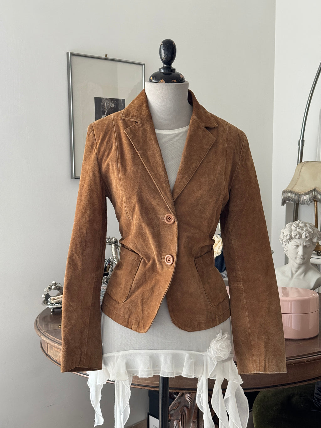 Cropped Brown Suede Blazer