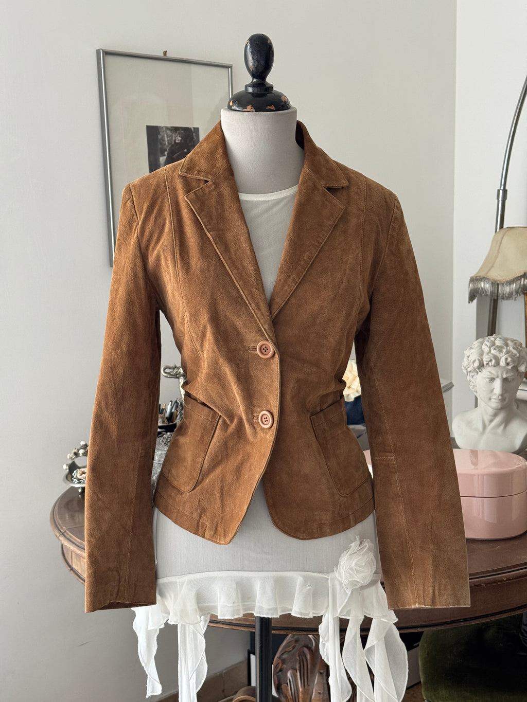 Cropped Brown Suede Blazer