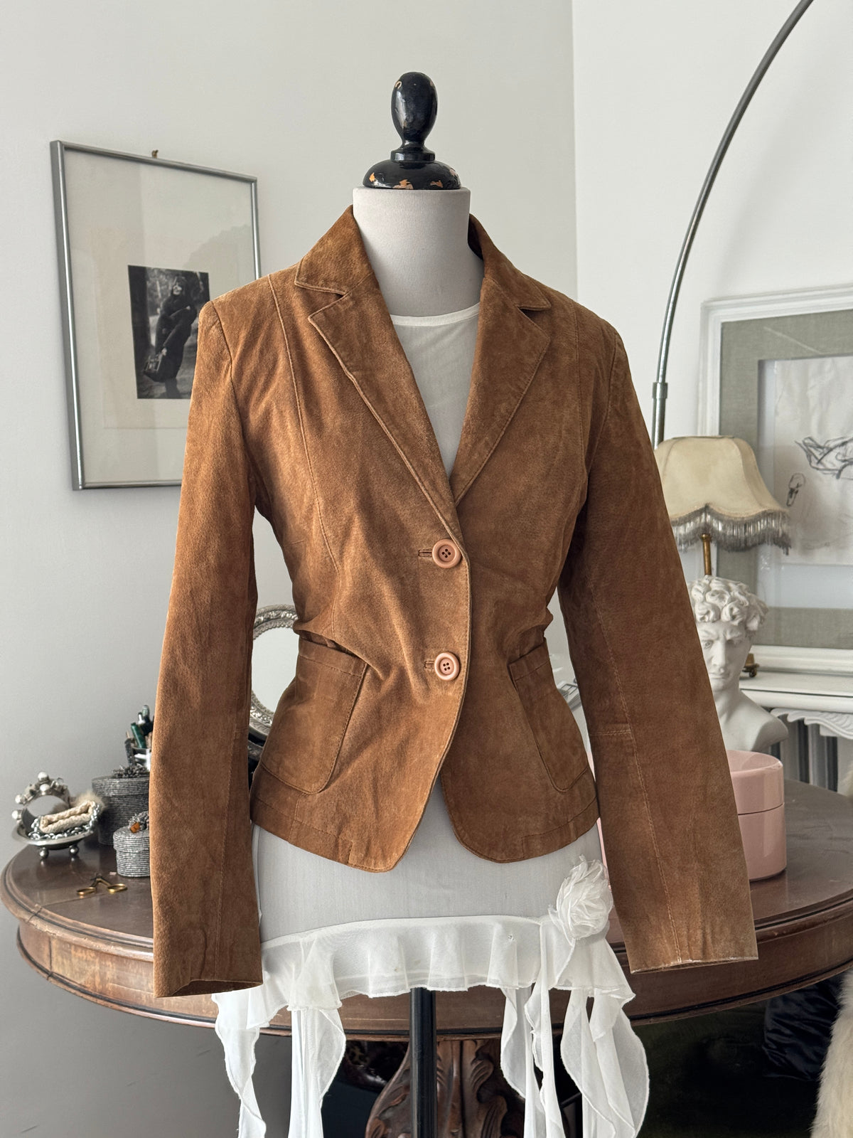 Cropped Brown Suede Blazer