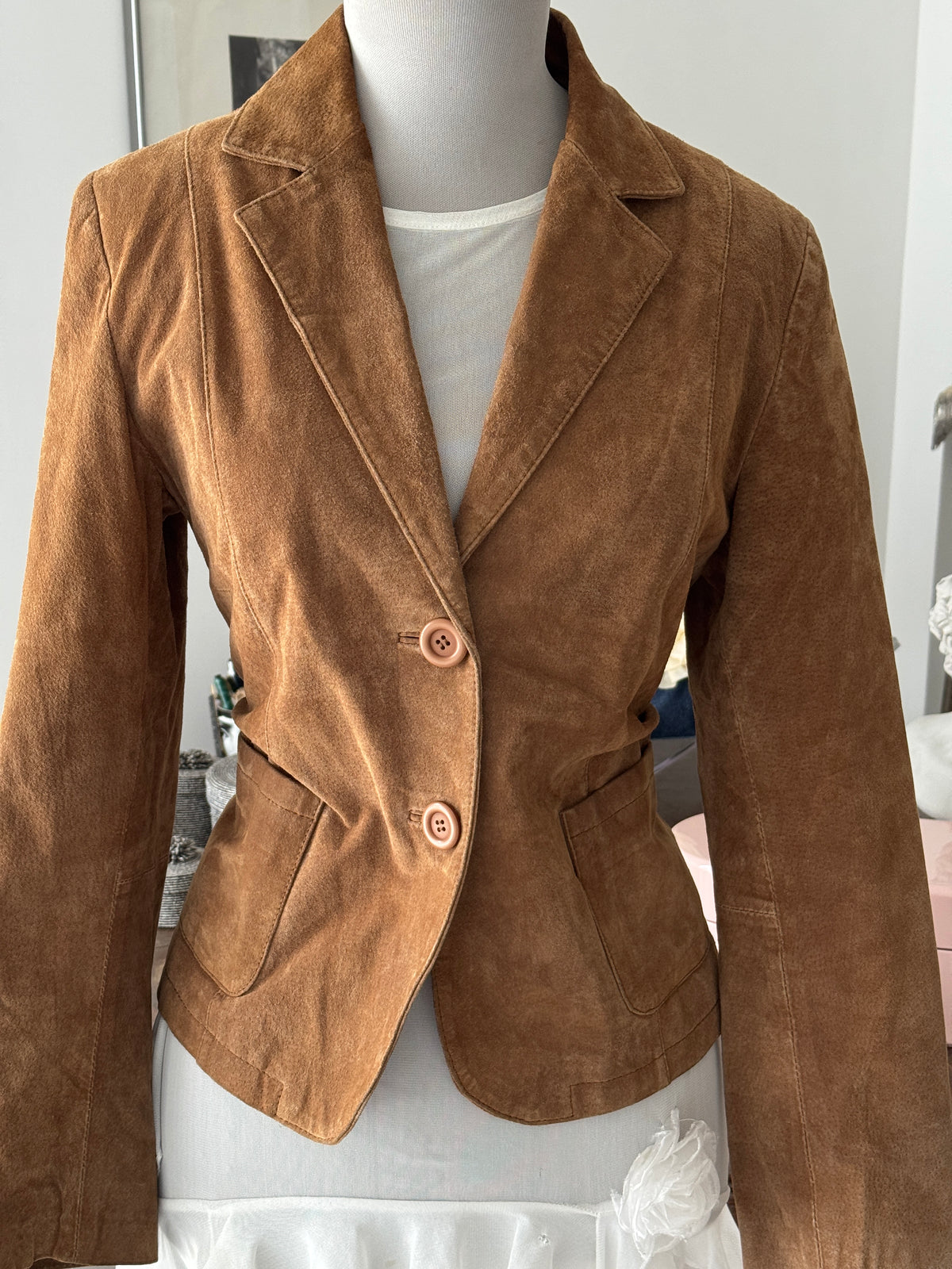 Cropped Brown Suede Blazer