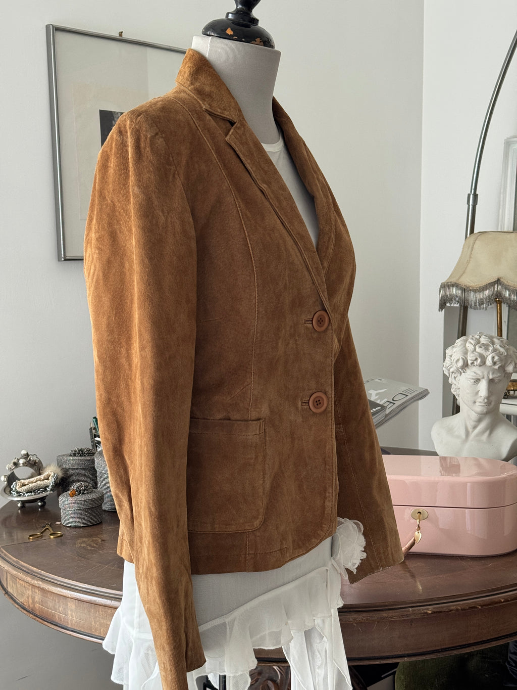 Cropped Brown Suede Blazer