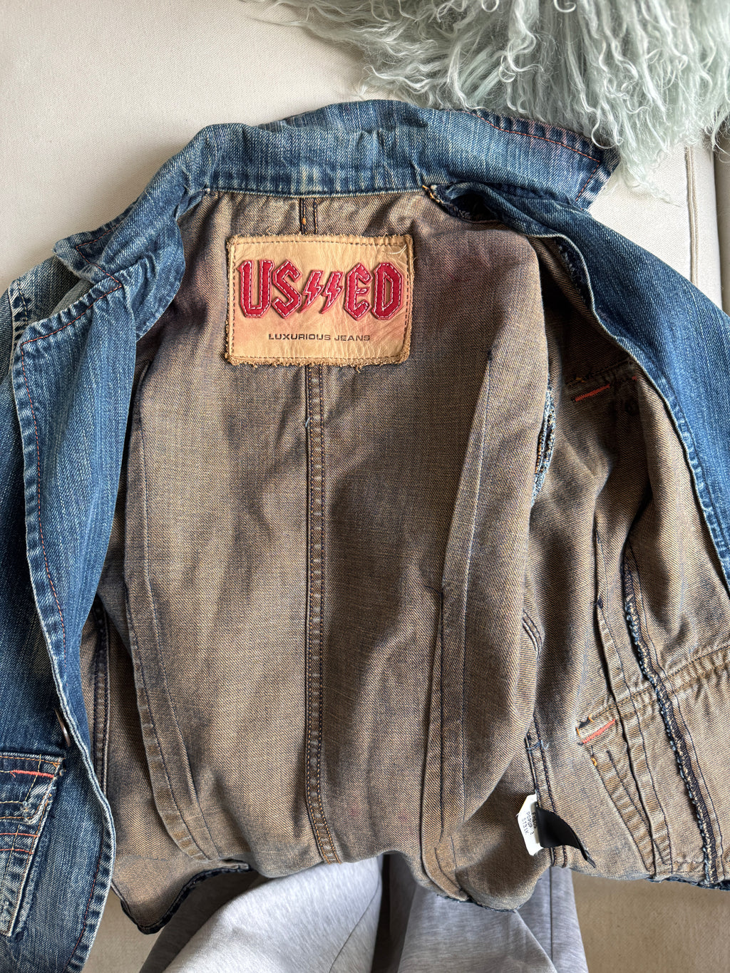 Denim Blazer with Fur Collar