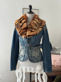Denim Blazer with Fur Collar