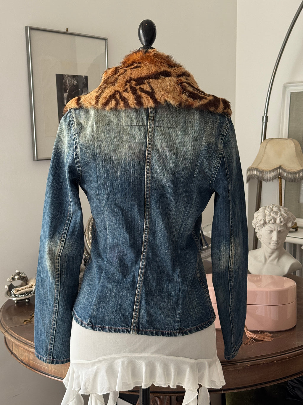 Denim Blazer with Fur Collar