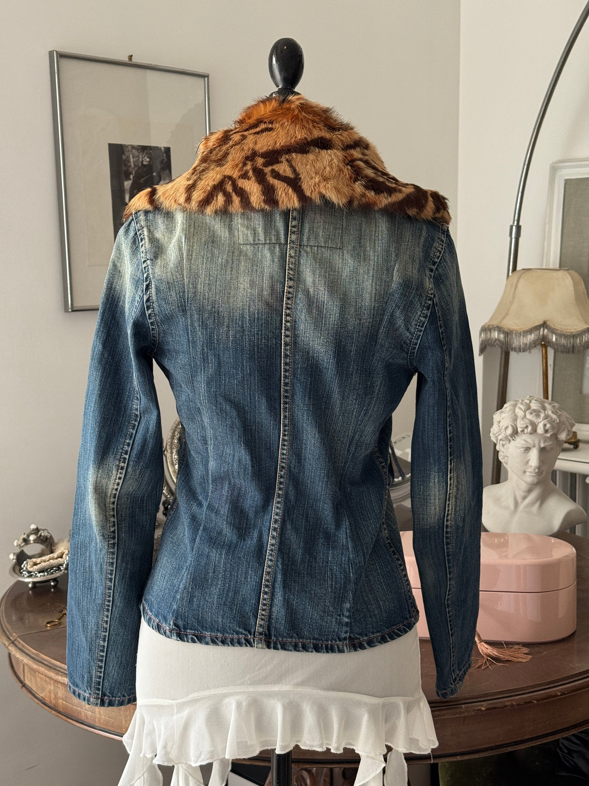 Denim Blazer with Fur Collar