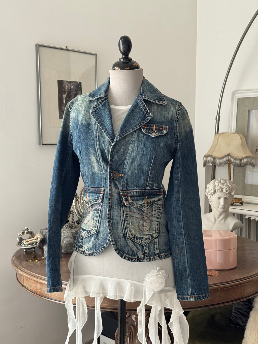 Denim Blazer with Fur Collar