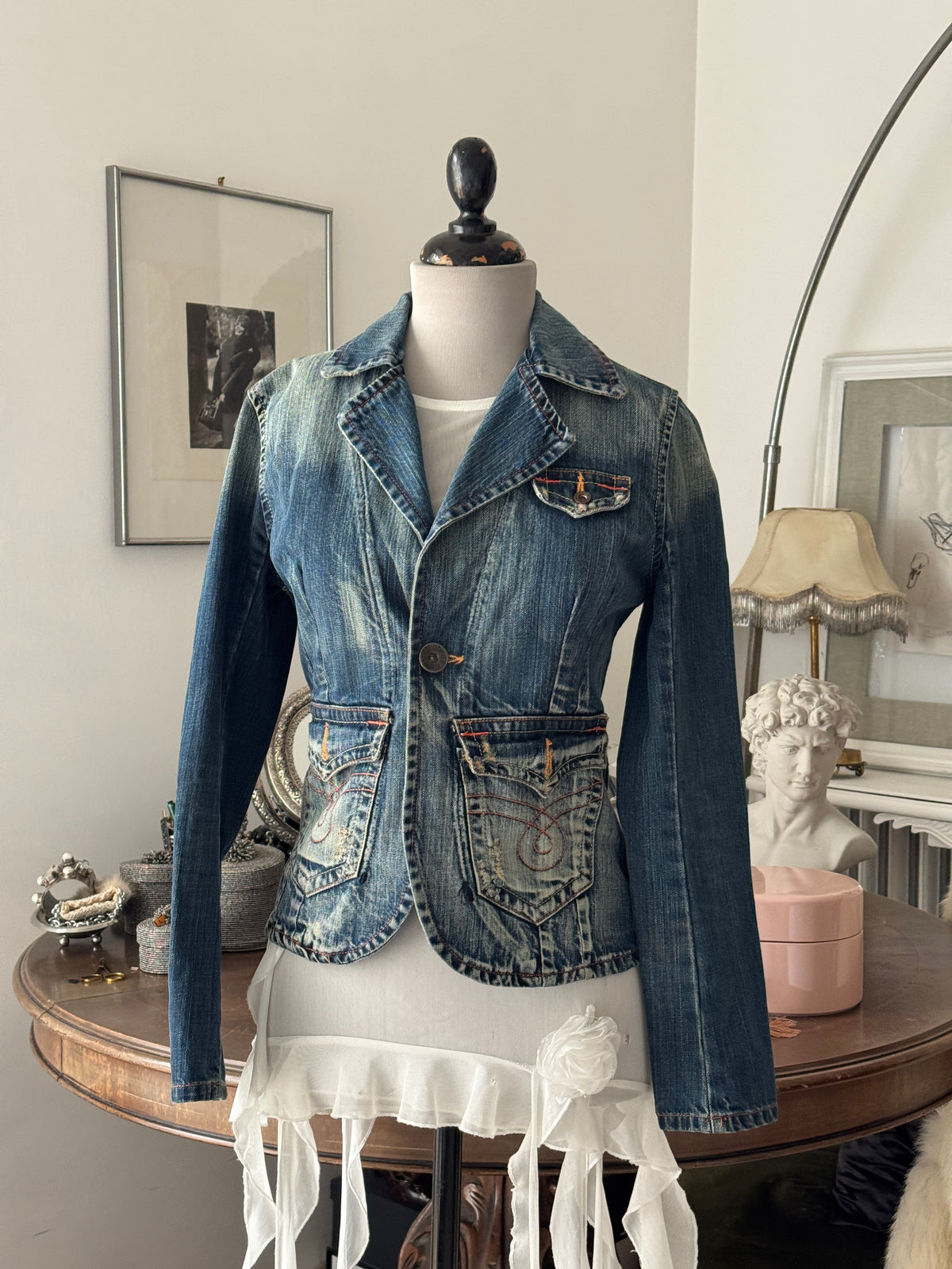Denim Blazer with Fur Collar