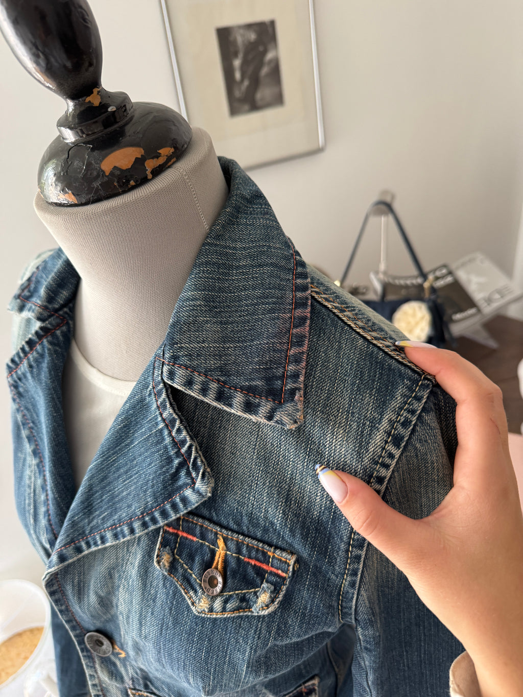 Denim Blazer with Fur Collar