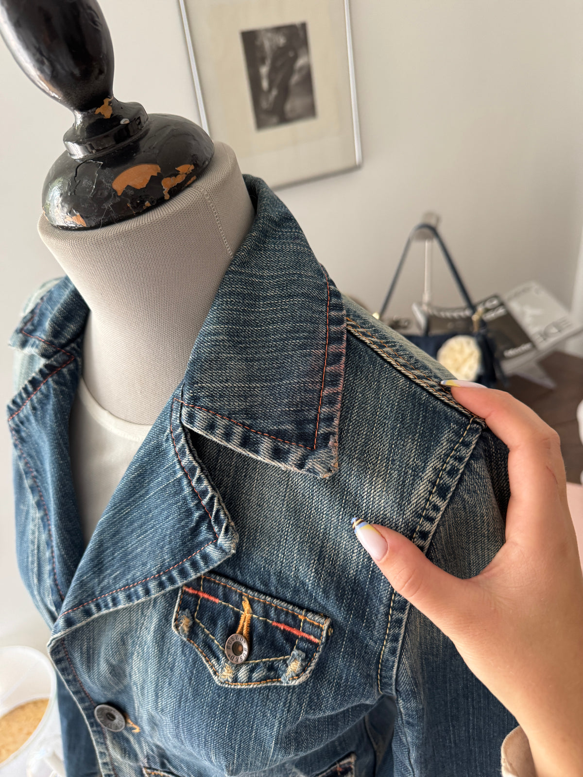 Denim Blazer with Fur Collar
