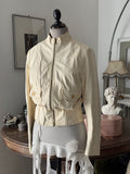 Creme Bomber Jacket in Leather