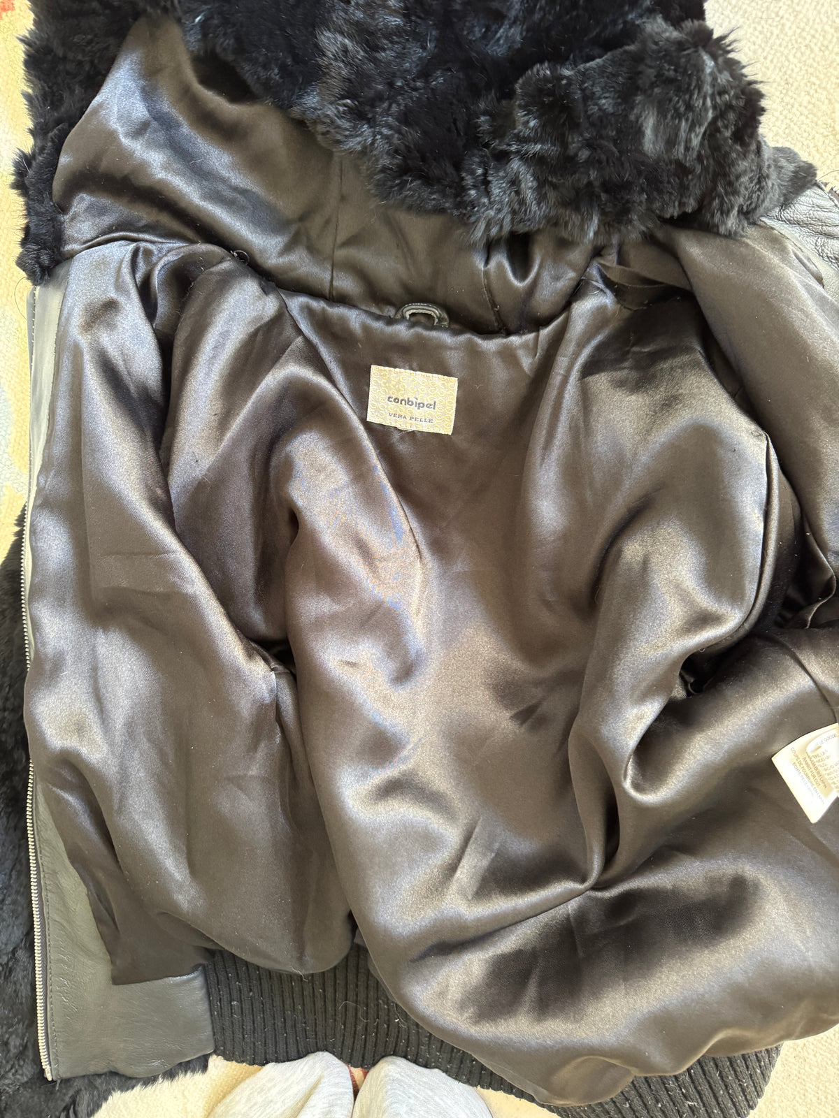 Fur  Hooded Bomber Jacket in Black