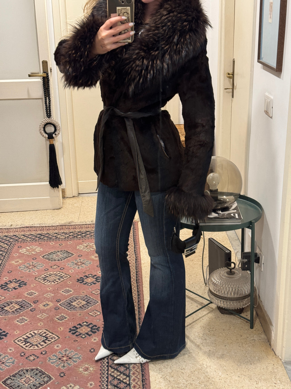 Brown Fur Coat with Collar and Sleeve Details