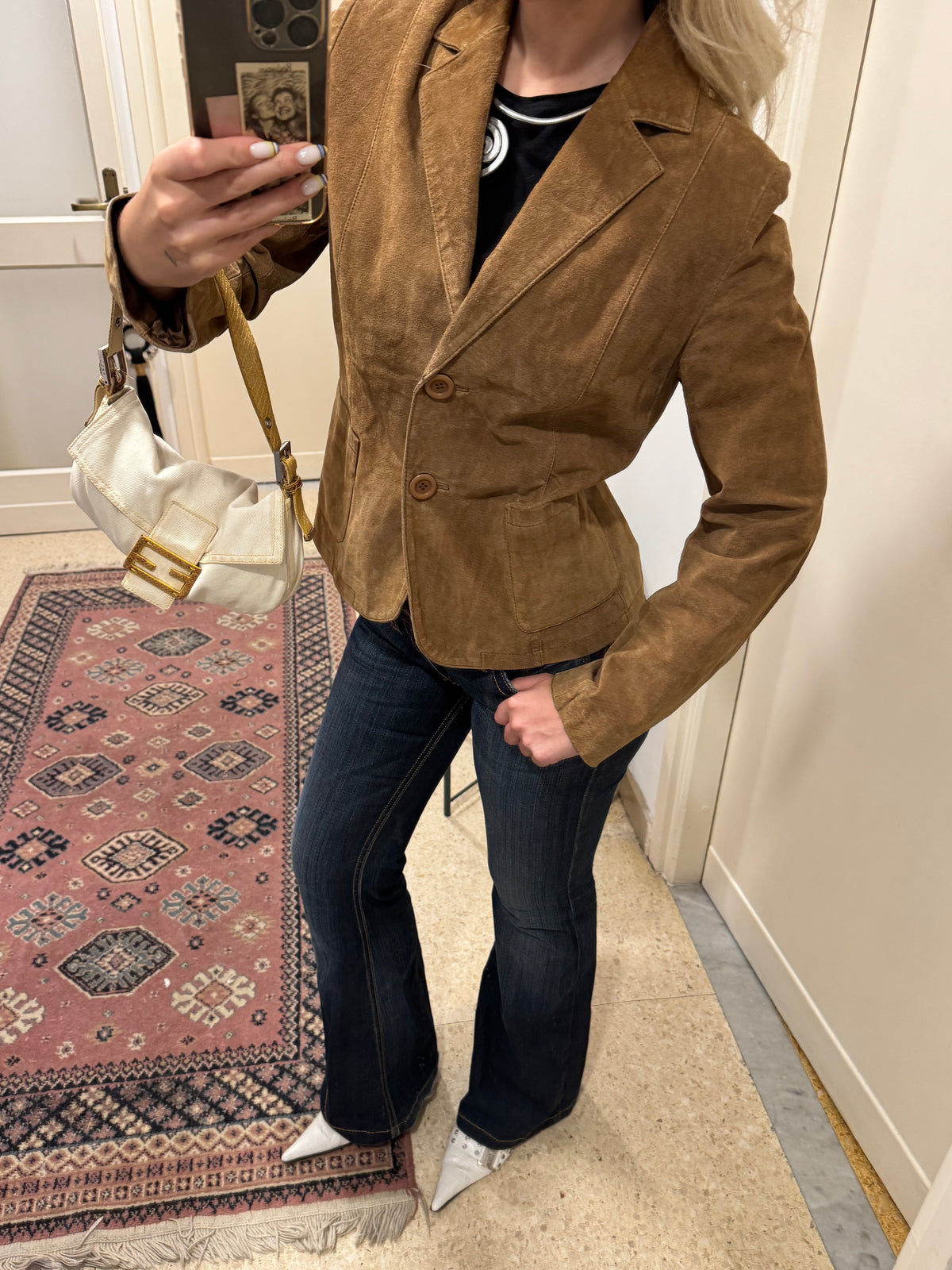 Cropped Brown Suede Blazer