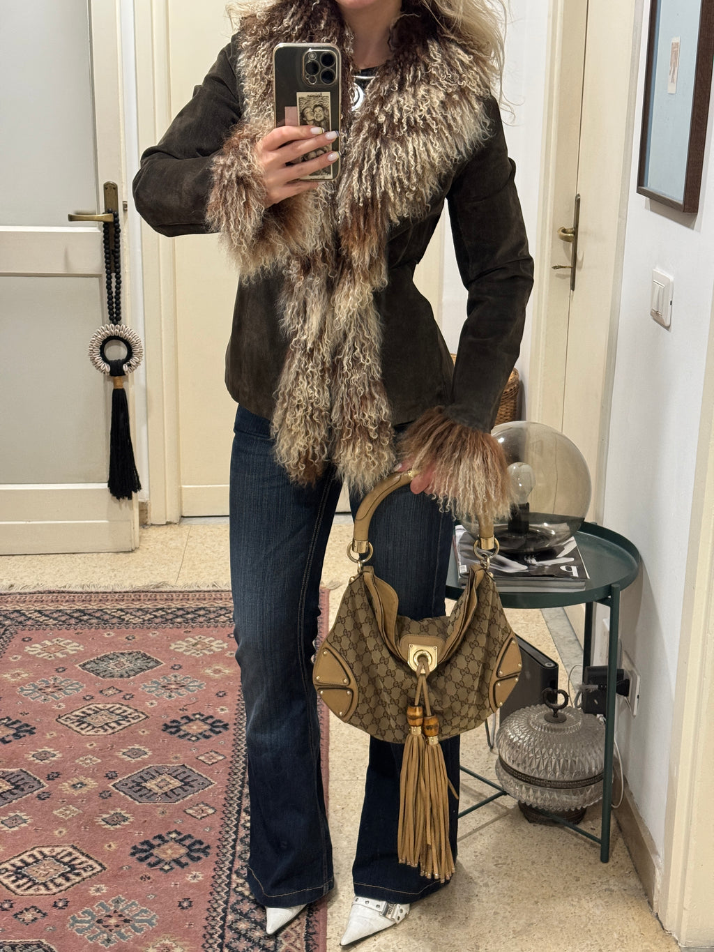 Afghan Leather Coat with Tibet Fur