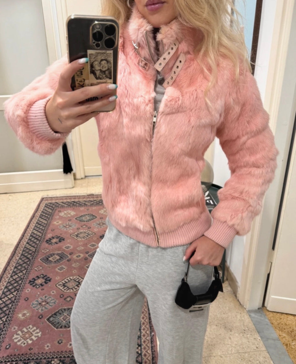 Pink Fur Bomber Jacket