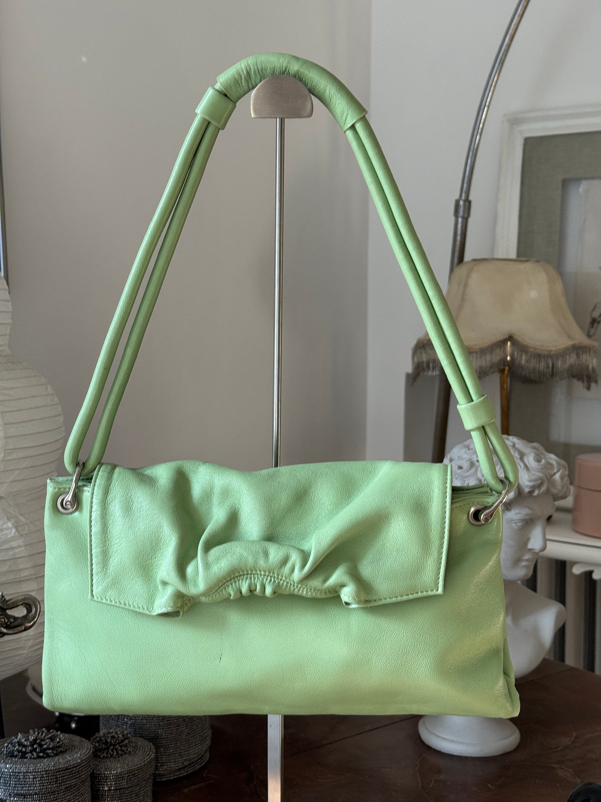 Mint Green Leather Shoulder Bag