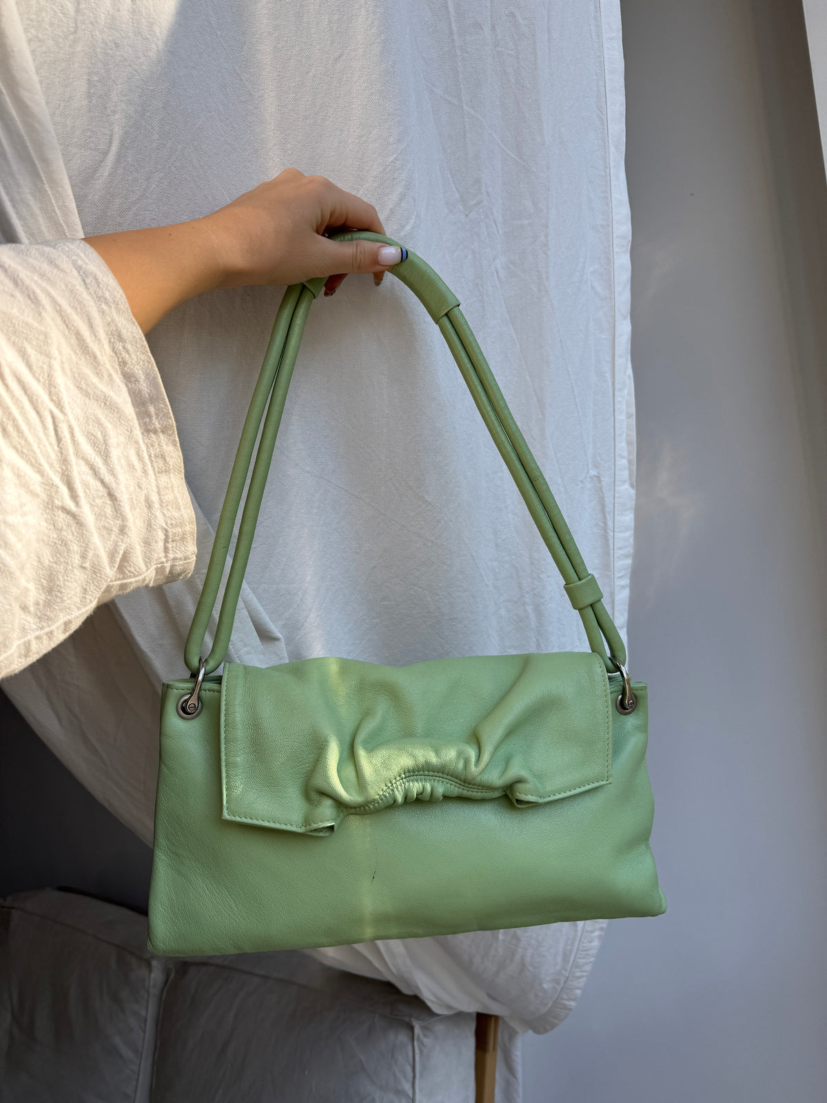 Mint Green Leather Shoulder Bag