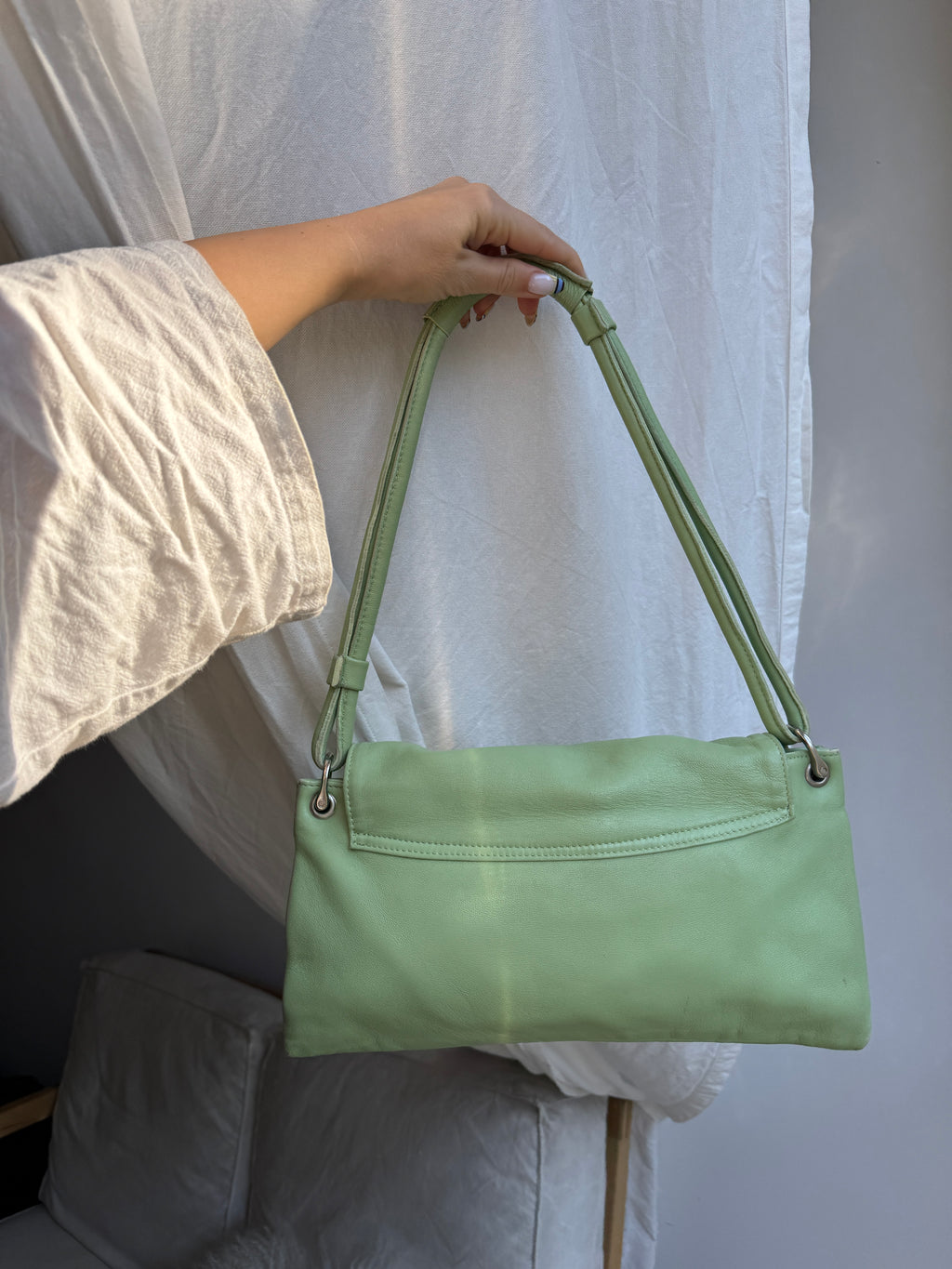 Mint Green Leather Shoulder Bag