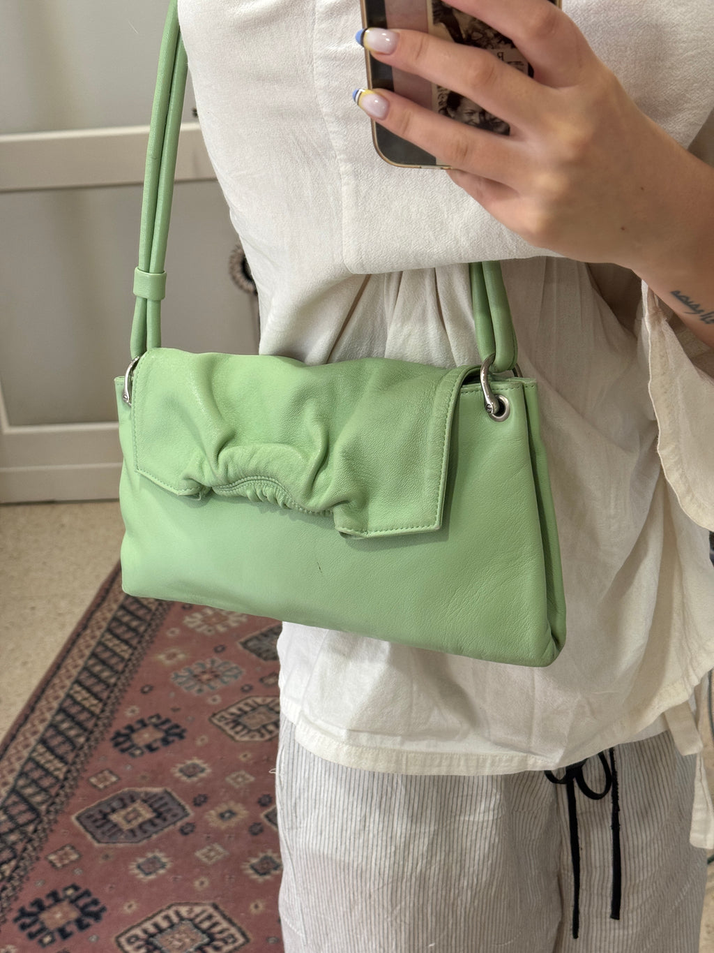 Mint Green Leather Shoulder Bag