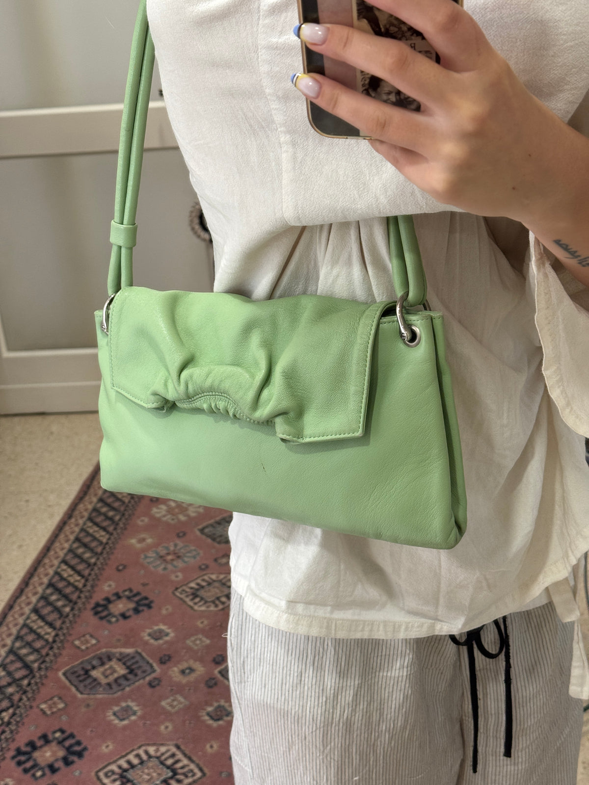 Mint Green Leather Shoulder Bag