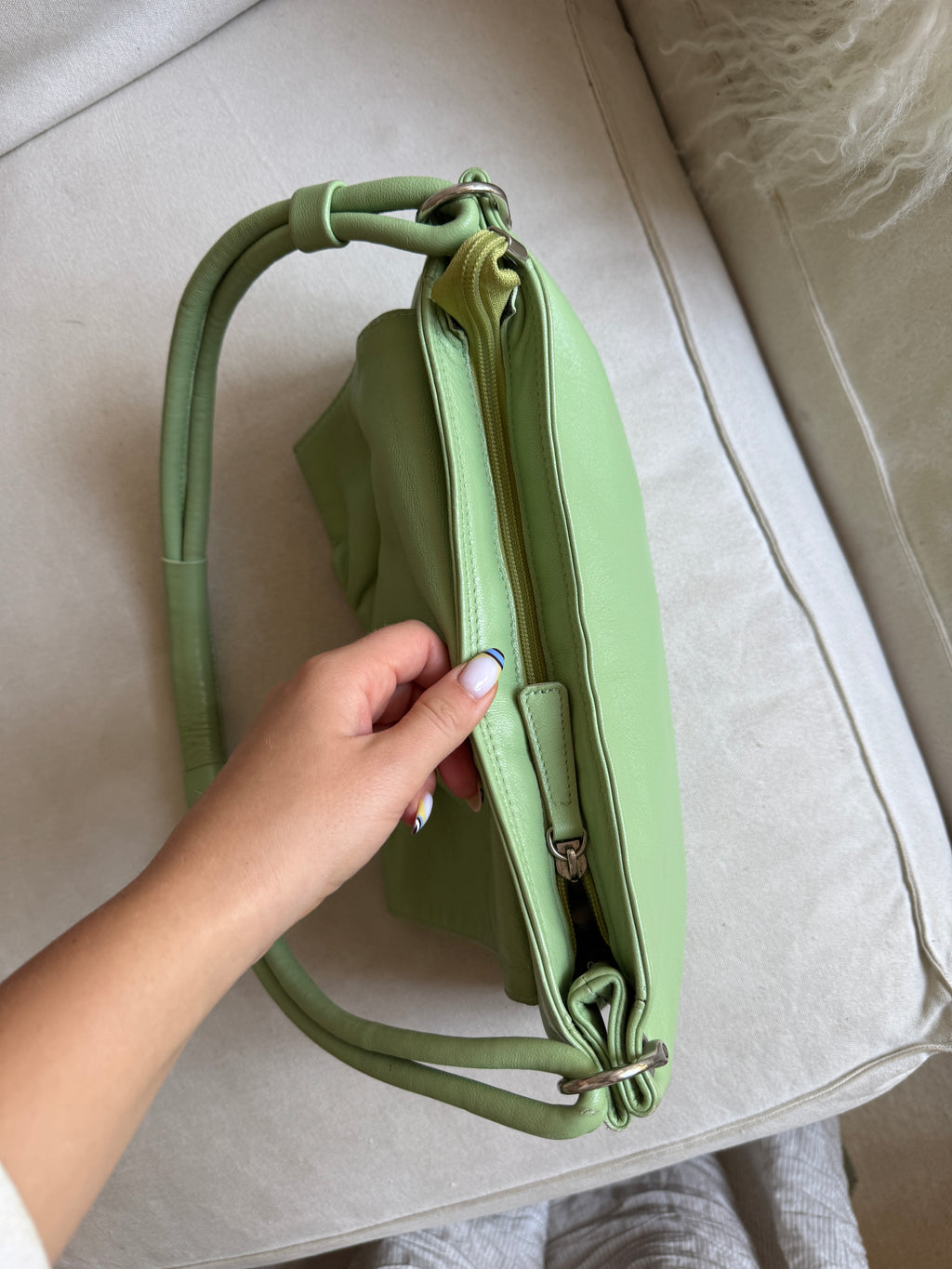 Mint Green Leather Shoulder Bag