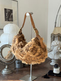Brown Hobo Bag in Wool and Fur