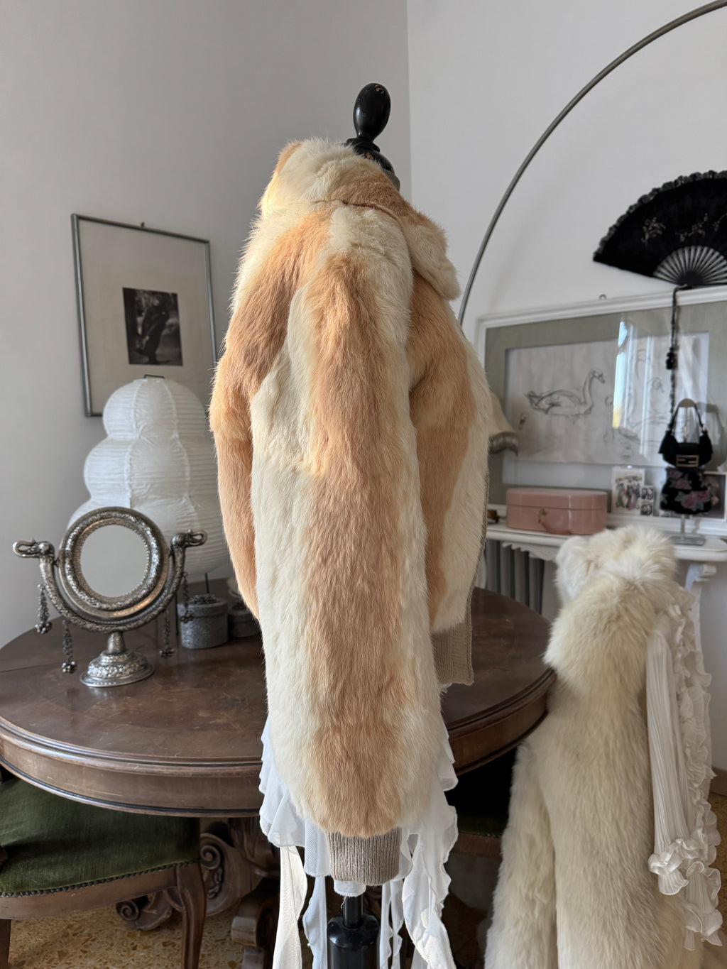 Beige Fur Bomber Jacket
