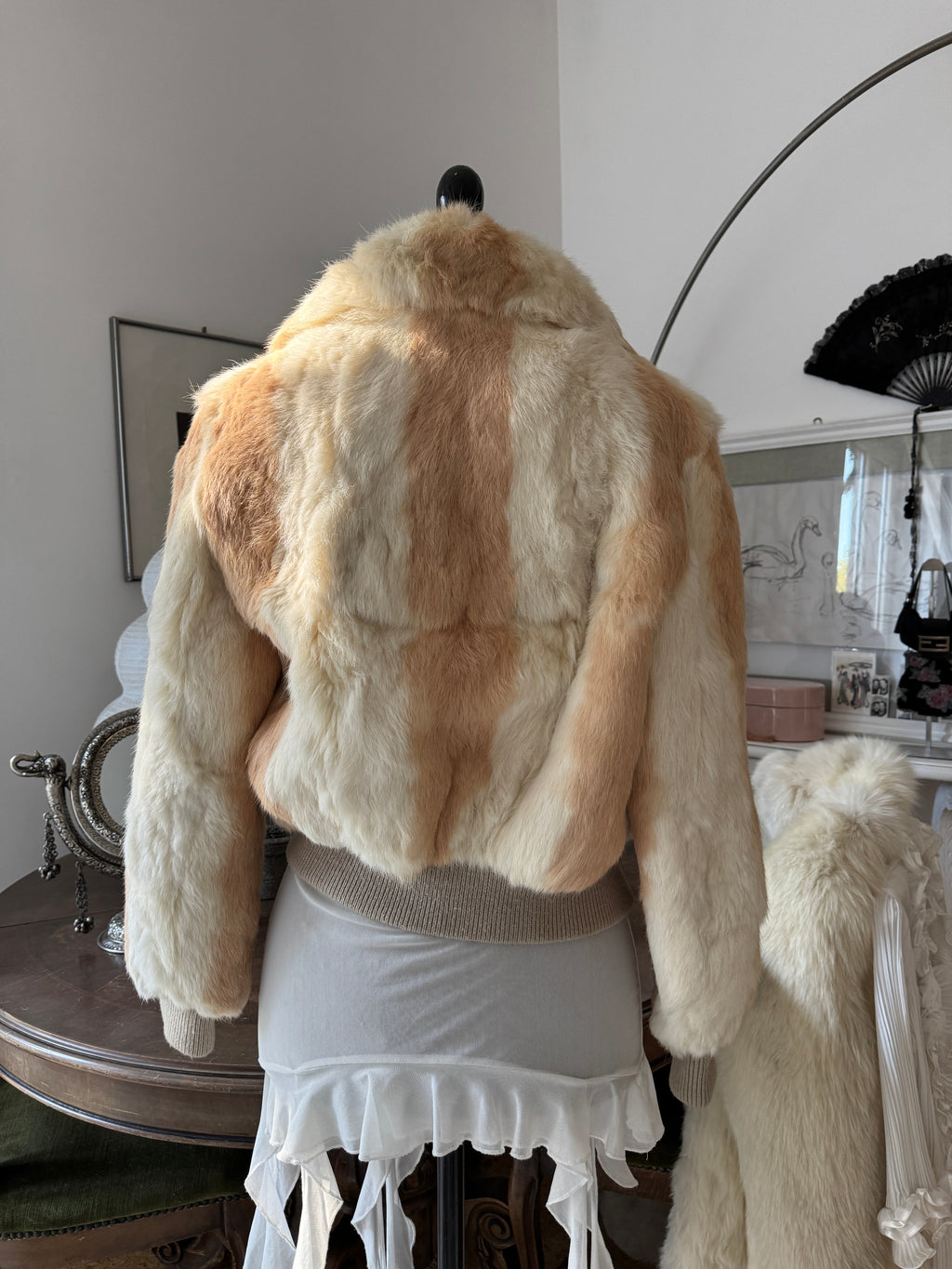 Beige Fur Bomber Jacket