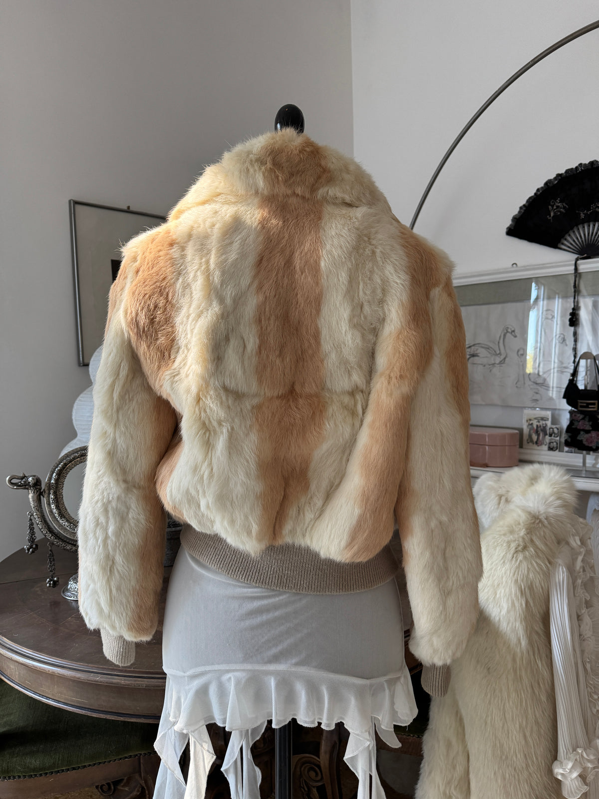 Beige Fur Bomber Jacket