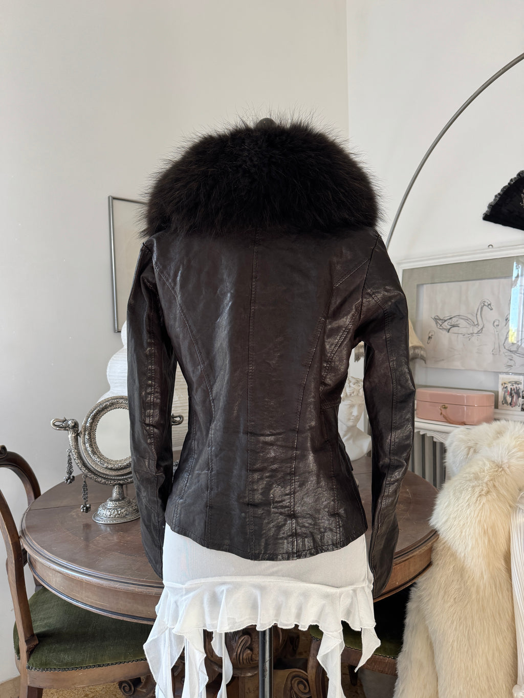 Brown Leather Jacket with Fur Collar