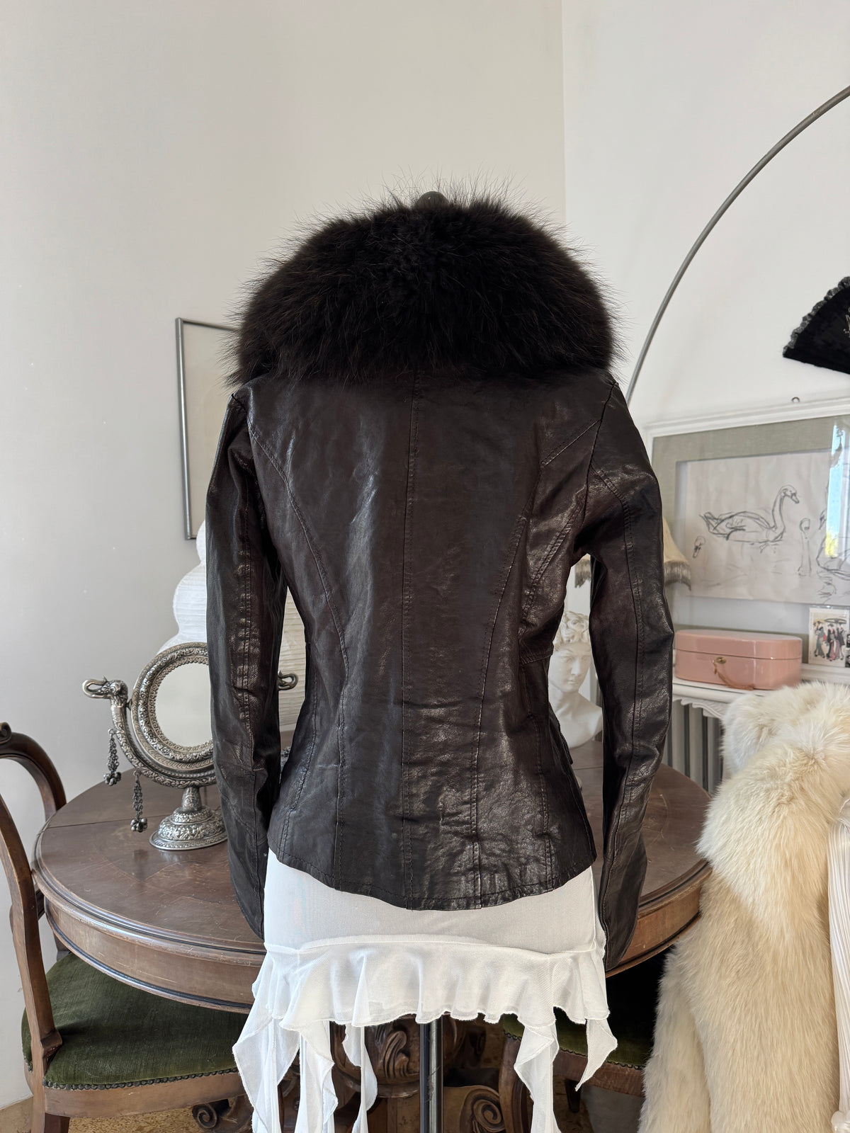 Brown Leather Jacket with Fur Collar
